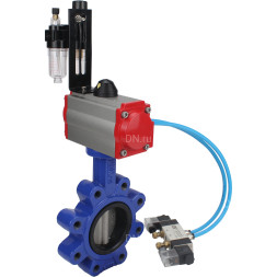 Затвор дисковый поворотный WBV1631E-2W-Fb-H Ду125 Ру16 LUG корпус - чугун QT450, диск - нержавеющая сталь 304, уплотнение - EPDM, с пневмоприводом PA-SA-140, пневмораспределителем 4V320-10 AC220V и БПВ AFC2000
