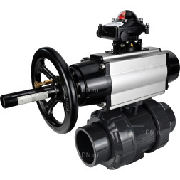 Кран шаровой BV4242E-FP-GRM-ISO Дн65 Ру10 полнопроходной, корпус - НПВХ, шар - НПВХ, уплотнение - EPDM, с пневмоприводом PA-DA-105-1 и БКВ APL-210N