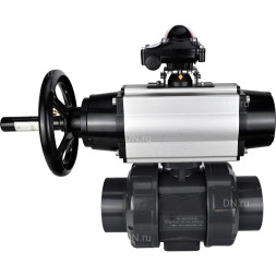Кран шаровой BV4242E-FP-GRM-ISO Дн65 Ру10 полнопроходной, корпус - НПВХ, шар - НПВХ, уплотнение - EPDM, с пневмоприводом PA-DA-105-1 и БКВ APL-210N