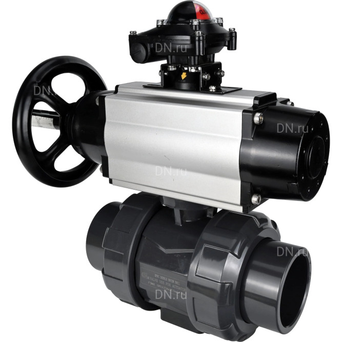 Кран шаровой BV4242E-FP-GRM-ISO Дн65 Ру10 полнопроходной, корпус - НПВХ, шар - НПВХ, уплотнение - EPDM, с пневмоприводом PA-DA-105-1 и БКВ APL-210N