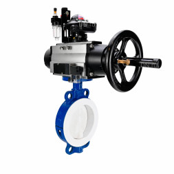 Затвор дисковый поворотный WBV3434Pf-2W-Fb-R Ду150 Ру16, корпус - угл. сталь WCB, диск - угл. сталь WCB, футерованный PTFE, уплотнение - PTFE, с пневмоприводом PA-DA-105-1, пневмораспределителем 4M310-08 DC24V, БКВ APL-210N и БПВ AFC2000