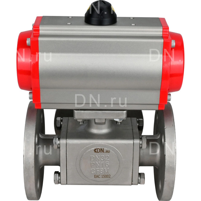 Кран шаровой BV3232P(4pc)-FP-3WL-F Ду32 Ру16 полнопроходной трехходовой, фланцевый, корпус - нержавеющая сталь SS316, с пневмоприводом PA-SA-083 с возвратными пружинами