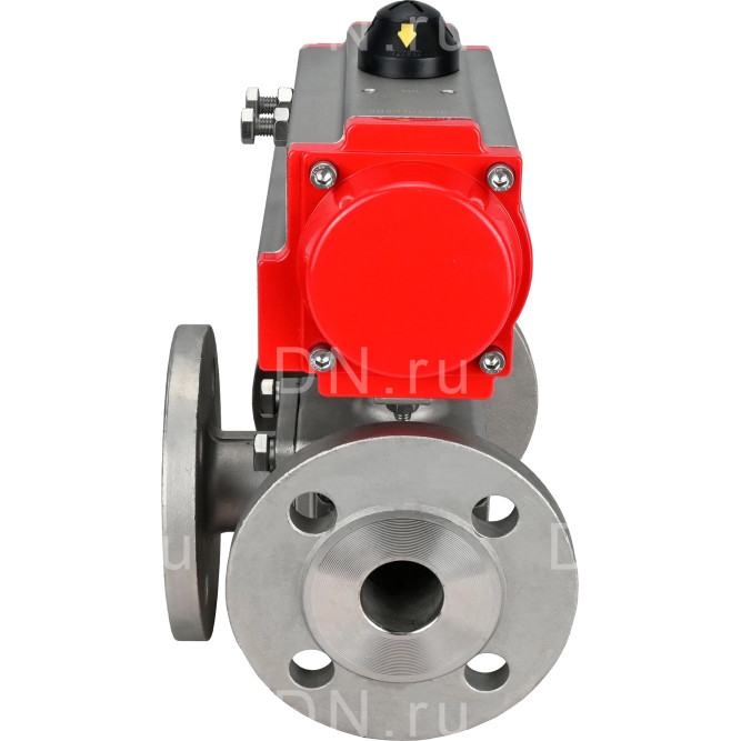 Кран шаровой BV3232P(4pc)-FP-3WL-F Ду32 Ру16 полнопроходной трехходовой, фланцевый, корпус - нержавеющая сталь SS316, с пневмоприводом PA-SA-083 с возвратными пружинами