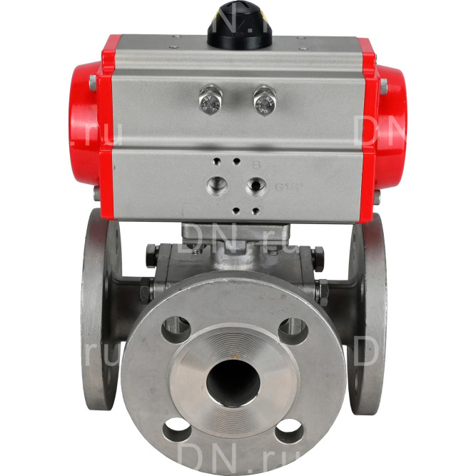 Кран шаровой BV3232P(4pc)-FP-3WL-F Ду32 Ру16 полнопроходной трехходовой, фланцевый, корпус - нержавеющая сталь SS316, с пневмоприводом PA-SA-083 с возвратными пружинами