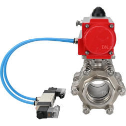 Кран шаровой BV3232P(3pc)-FP-SW-ISO-H Ду80 Ру63 полнопроходной, корпус - нержавеющая сталь SS316, под приварку, с пневмоприводом PA-DA-105, пневмораспределителем 4V320-08 AC220V
