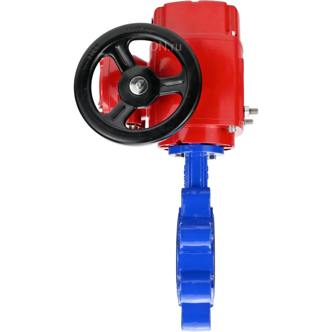 Затвор дисковый поворотный WBV1616E-2W-Fb-H Ду50 Ру16 LUG межфланцевый, корпус - чугун QT450, диск - чугун QT450, уплотнение - EPDM, с электроприводом QT-EX-005M-O2-380VAC-У1 с моментной муфтой и штурвалом
