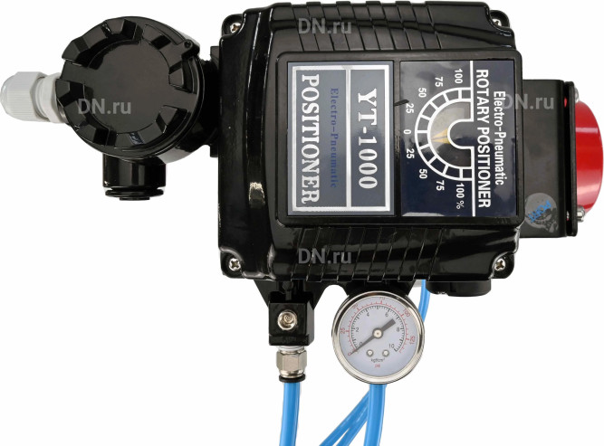 Кран шаровой BV3232P(4pc)-SP-3WL-T-ISO-H Ду50 Ру63 стандартнопроходной 3-ходовой, L-тип, нерж. сталь SS316, внутренняя резьба, PTFE, с пн.приводом PA-DA-065 двойного действия и электропневматич. позиционером YT-1000RSN без обратной связи