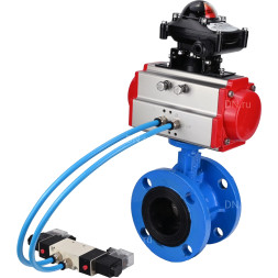Затвор дисковый поворотный WBV1313E-2W-F-H Ду125 Ру16 фланцевый, корпус - чугун GGG40, диск - чугун GGG40, уплотнение - EPDM, с пневмоприводом PA-DA-130, пневмораспределителем 4V320-10 AC220V и БКВ APL-210N