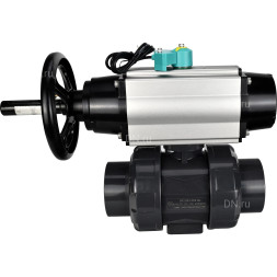 Кран шаровой BV4242E-FP-GRM-ISO Дн25 Ру10 полнопроходной, корпус - НПВХ, шар - НПВХ, уплотнение - EPDM, с пневмоприводом PA-DA-105-1, пневмораспределителем 4M310-08 DC24V и магнитным переключателем ALS200D