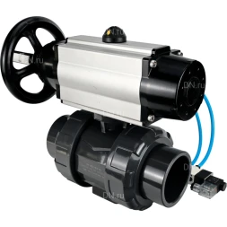 Кран шаровой BV4242E-FP-GRM-ISO Дн40 Ру10 полнопроходной, корпус - НПВХ, шар - НПВХ, уплотнение - EPDM, с пневмоприводом PA-DA-105-1 и пневмораспределителем 4V320-08 AC220V