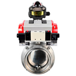 Затвор дисковый поворотный WBV3131E-2W-T-H Ду15 Ру10 резьбовой, пищевая нержавеющая сталь 304, уплотнение – EPDM, с пневмоприводом PA-SA-065, пневмораспределителем 4V320-10 AC220V и БКВ APL-510N EX