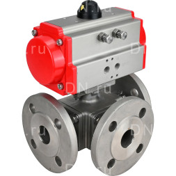 Кран шаровой BV3232P(4pc)-FP-3WL-F Ду40 Ру16 полнопроходной трехходовой, фланцевый, корпус - нержавеющая сталь SS316, с пневмоприводом PA-SA-105 с возвратными пружинами