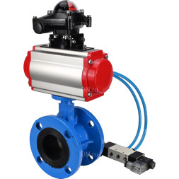 Затвор дисковый поворотный WBV1313E-2W-F-H Ду150 Ру16 фланцевый, корпус - чугун GGG40, диск - чугун GGG40, уплотнение - EPDM, с пневмоприводом PA-DA-130, пневмораспределителем 4V320-10 AC220V и БКВ APL-210N
