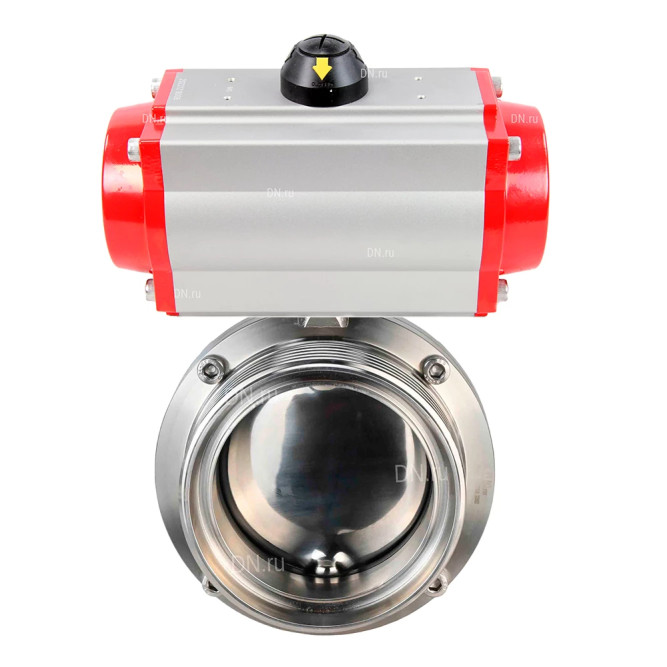 Затвор дисковый поворотный WBV3131S-2W-T-H Ду25 Ру10 резьбовой, пищевая нержавеющая сталь 304, уплотнение – Silicon, с пневмоприводом PA-SA-065 с возвратными пружинами