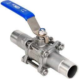 Кран шаровой BV3131P(3pc)-FP-W-H LONG Ду80 Ру25 нержавеющая сталь SS304, полнопроходной, трехсоставной, уплотнение - PTFE, под приварку, с рукояткой