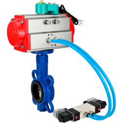 Затвор дисковый поворотный WBV1413E-2W-Fb-H Ду125 Ру16 корпус - чугун GGG50, диск - чугун GGG40, уплотнение - EPDM, с пневмоприводом PA-DA-105, пневмораспределителем 4V320-10 AC220V и магнитным переключателем ALS200D