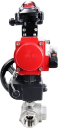 Кран шаровой BV3232P(4pc)-SP-3WL-T-ISO-H Ду25 Ру63 стандартнопроходной трехходовой L-тип, нерж. сталь SS316, внутренняя резьба, PTFE, пн.приводом PA-DA-065, пн.распределителем 4M310-08 AC220V, БКВ APL-210N и ручным дублером MON1-250-T26-ISO