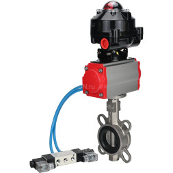 Затвор дисковый поворотный WBV3232N-2W-Fb-H Ду125 Ру16, корпус - нержавеющая сталь 316L, диск - нержавеющая сталь 316L, уплотнение - NBR, с пневмоприводом PA-DA-105, пневмораспределителем 4V320-08 AC220V и БКВ APL-510N EX