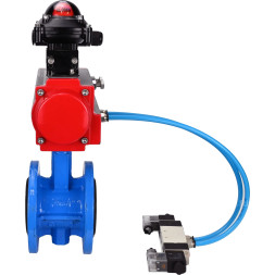 Затвор дисковый поворотный WBV1313E-2W-F-H Ду200 Ру16 фланцевый, корпус - чугун GGG40, диск - чугун GGG40, уплотнение - EPDM, с пневмоприводом PA-DA-140, пневмораспределителем 4V320-10 AC220V и БКВ APL-210N