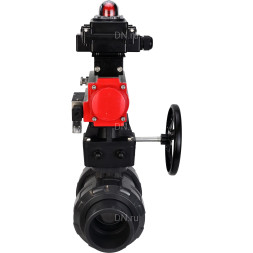 Кран шаровой BV4242E-FP-GRM-ISO Дн20 Ру10 полнопроходной, корпус - НПВХ, шар - НПВХ, уплотнение - EPDM, с пневмоприводом PA-DA-052, пневмораспределителем 4M310-08 DC24V, ручным дублером MON1-250-T26-ISO и БКВ APL-410N EX