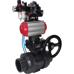 Кран шаровой BV4242E-FP-GRM-ISO Дн100 Ру10 полнопроходной, корпус - НПВХ, шар - НПВХ, уплотнение - EPDM, с пневмоприводом PA-DA-065, пневмораспределителем 4V320-08 AC220V, ручным дублером MON1-250-T26-ISO, БКВ APL-510N EX и БПВ AFC2000
