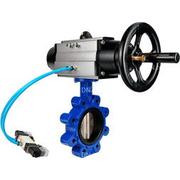 Затвор дисковый поворотный WBV1616E-2W-Fb-H Ду150 Ру16 LUG, корпус - чугун QT450, диск - чугун QT450, уплотнение - EPDM, с пневмоприводом PA-DA-105-1 и пневмораспределителем 4M320-10 AC220V