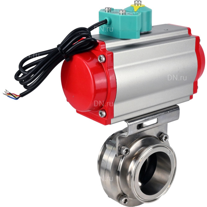 Затвор дисковый поворотный кламповый WBV3131S-2W-C-H Ду20 Ру10 корпус - пищевая нержавеющая сталь 304, уплотнение - Silicon, с пневмоприводом PA-DA-052 и магнитным переключателем ALS200D