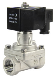 Клапан электромагнитный VS731-PT-NC-24VAC 1 1/2″ Ду40 Ру5 прямого действия двухходовой, корпус - сталь нержавеющая 304, присоединение - внутренняя резьба, уплотнение - PTFE, нормально-закрытый, катушка - 24 В AC