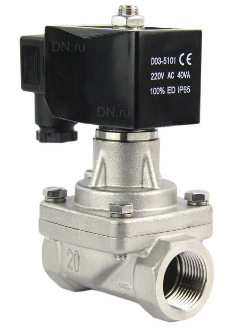 Клапан электромагнитный VS731-PT-NC-24VAC 1 1/2″ Ду40 Ру5 прямого действия двухходовой, корпус - сталь нержавеющая 304, присоединение - внутренняя резьба, уплотнение - PTFE, нормально-закрытый, катушка - 24 В AC