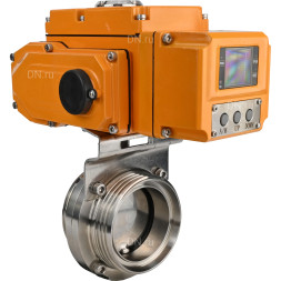 Затвор дисковый поворотный WBV3131E-2W-T-H Ду25 Ру10 резьбовой, корпус - пищевая нержавеющая сталь 304, уплотнение - EPDM, с электроприводом QT-N-005EM-A1-220VAC-У1 c датчиком обратной связи и входным управляющим сигналом 4-20мА HARK
