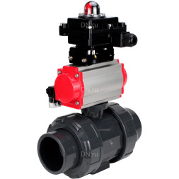 Кран шаровой BV4242E-FP-GRM-ISO Дн65 Ру10 полнопроходной, корпус - НПВХ, шар - НПВХ, уплотнение - EPDM, с пневмоприводом PA-SA-065, пневмораспределителем 4M310-08 DC24V и БКВ APL-410N EX