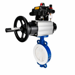 Затвор дисковый поворотный WBV3434Pf-2W-Fb-R Ду150 Ру16, корпус - угл. сталь WCB, диск - угл. сталь WCB, футерованный PTFE, уплотнение - PTFE, с пневмоприводом PA-DA-105-1, пневмораспределителем 4M310-08 DC24V, БКВ APL-410N EX и БПВ AFC2000