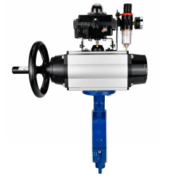 Затвор дисковый поворотный WBV3434Pf-2W-Fb-R Ду150 Ру16, корпус - угл. сталь WCB, диск - угл. сталь WCB, футерованный PTFE, уплотнение - PTFE, с пневмоприводом PA-DA-105-1, пневмораспределителем 4M310-08 DC24V, БКВ APL-410N EX и БПВ AFC2000
