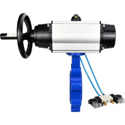 Затвор дисковый поворотный WBV1616N-2W-Fb-H Ду125 Ру16 LUG корпус - чугун QT450, диск - чугун QT450, уплотнение - NBR, с пневмоприводом PA-DA-105-1 и пневмораспределителем 4V320-08 AC220V