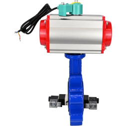 Затвор дисковый поворотный WBV1616E-2W-Fb-H Ду125 Ру16 LUG корпус - чугун QT450, диск - чугун QT450, уплотнение - EPDM, с пневмоприводом PA-DA-105, пневмораспределителем 4V320-10 AC220V и магнитным переключателем ALS200D