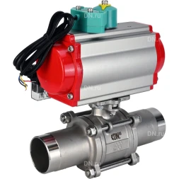 Кран шаровой BV3232P(3pc)-FP-W-ISO-H LONG Ду20 Ру63 полнопроходной, корпус - нержавеющая сталь 316, уплотнение - PTFE, под приварку, с пневмоприводом PA-DA-065, пневмораспределителем 4M310-08 DC24V и магнитным переключателем ALS200D