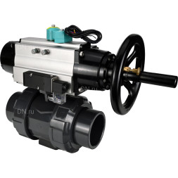 Кран шаровой BV4242E-FP-GRM-ISO Дн65 Ру10 полнопроходной, корпус - НПВХ, шар - НПВХ, уплотнение - EPDM, с пневмоприводом PA-DA-105-1, пневмораспределителем 4M310-08 DC24V и магнитным переключателем ALS200D