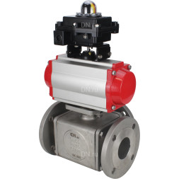 Кран шаровой BV3232P(4pc)-FP-3WL-F Ду65 Ру16 полнопроходной трехходовой, фланцевый, корпус - нержавеющая сталь SS316, с пневмоприводом PA-DA-083 двойного действия, пневмораспределителем 4M310-08 AC220V и БКВ APL-410N EX