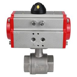 Кран шаровой BV3232P(2pc)-FP-T-ISO-H Ду15 Ру63 полнопроходной двухходовой, нержавеющая сталь 316, внутренняя резьба, уплотнение - PTFE, с пневмоприводом двойного действия PA-DA-052