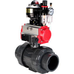 Кран шаровой BV4242E-FP-GRM-ISO Дн80 Ру10 полнопроходной, корпус - НПВХ, шар - НПВХ, уплотнение - EPDM, с пневмоприводом PA-DA-065, пневмораспределителем 4M310-08 AC220V, БКВ APL-510N EX и БПВ AFC2000