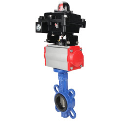 Затвор дисковый поворотный WBV1413E-2W-Fb-H Ду40 Ру16, корпус - чугун GGG50, диск - чугун GGG40, уплотнение - EPDM, с пневмоприводом PA-DA-052 двойного действия, пневмораспределителем 4M310-08 AC220V, БКВ APL-410N EX
