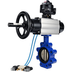 Затвор дисковый поворотный WBV1616E-2W-Fb-H Ду125 Ру16 LUG корпус - чугун QT450, диск - чугун QT450, уплотнение - EPDM, с пневмоприводом PA-DA-105-1, пневмораспределителем 4V320-10 AC220V и БКВ APL-510N EX