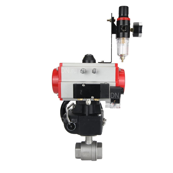 Кран шаровой BV3232P(2pc)-FP-T-ISO-H Ду50 Ру63 полнопроходной двухходовой, нержавеющая сталь SS316, внутренняя резьба, PTFE, с пневмоприводом PA-DA-083, с пневмораспределителем 4M310-08 220В, с ручным дублером MON2-450-T28-ISO, с БПВ AFC2000
