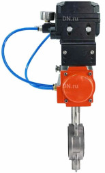 Затвор дисковый поворотный WBV3232P-2W-Fb-H Ду150 Ру16, корпус - нержавеющая сталь 316L, диск - нержавеющая сталь 316L, уплотнение - PTFE, с пневмоприводом PA-DA-130 и с электропневматическим поворотным позиционером YT-1000RSN с обратной связью
