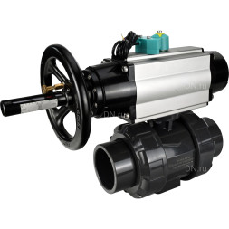 Кран шаровой BV4242E-FP-GRM-ISO Дн100 Ру10 полнопроходной, корпус - НПВХ, шар - НПВХ, уплотнение - EPDM, с пневмоприводом PA-DA-105-1, пневмораспределителем 4M310-08 DC24V и магнитным переключателем ALS200D