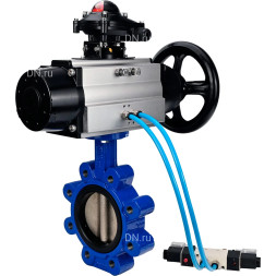 Затвор дисковый поворотный WBV1616E-2W-Fb-H Ду150 Ру16 LUG, корпус - чугун QT450, диск - чугун QT450, уплотнение - EPDM, с пневмоприводом PA-DA-105-1, пневмораспределителем 4M320-10 AC220V и БКВ APL-210N