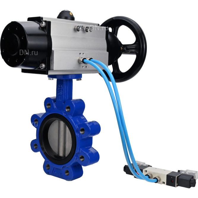 Затвор дисковый поворотный WBV1631E-2W-Fb-H Ду150 Ру16 LUG корпус - чугун QT450, диск - нержавеющая сталь 304, уплотнение - EPDM, с пневмоприводом PA-DA-105-1 и пневмораспределителем 4V320-08 AC220V