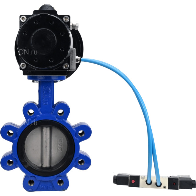 Затвор дисковый поворотный WBV1631E-2W-Fb-H Ду150 Ру16 LUG корпус - чугун QT450, диск - нержавеющая сталь 304, уплотнение - EPDM, с пневмоприводом PA-DA-105-1 и пневмораспределителем 4V320-08 AC220V