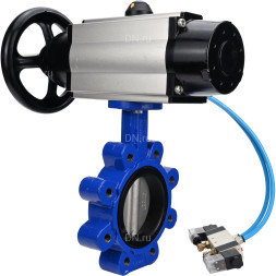 Затвор дисковый поворотный WBV1631E-2W-Fb-H Ду150 Ру16 LUG корпус - чугун QT450, диск - нержавеющая сталь 304, уплотнение - EPDM, с пневмоприводом PA-DA-105-1 и пневмораспределителем 4V320-08 AC220V
