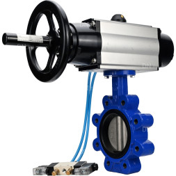 Затвор дисковый поворотный WBV1631E-2W-Fb-H Ду150 Ру16 LUG корпус - чугун QT450, диск - нержавеющая сталь 304, уплотнение - EPDM, с пневмоприводом PA-DA-105-1 и пневмораспределителем 4V320-08 AC220V
